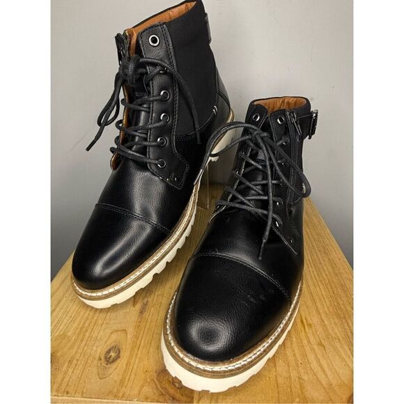 Steve Madden Men\'s Leather Cap‎ Toe Lace Up Combat Boot Black Size 10.5 main image 9